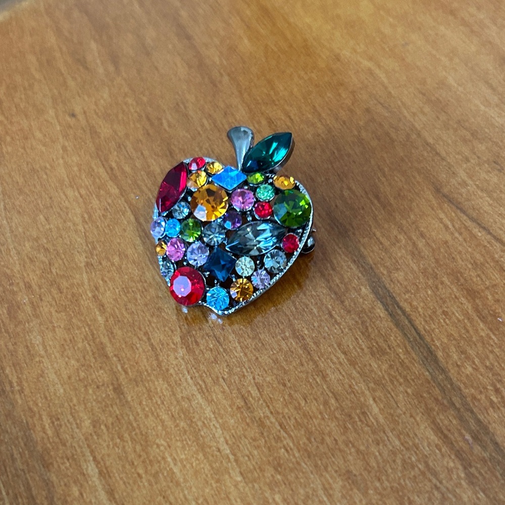Vintage Multicolor Jeweled Apple Brooch Pin - Picture 8 of 8